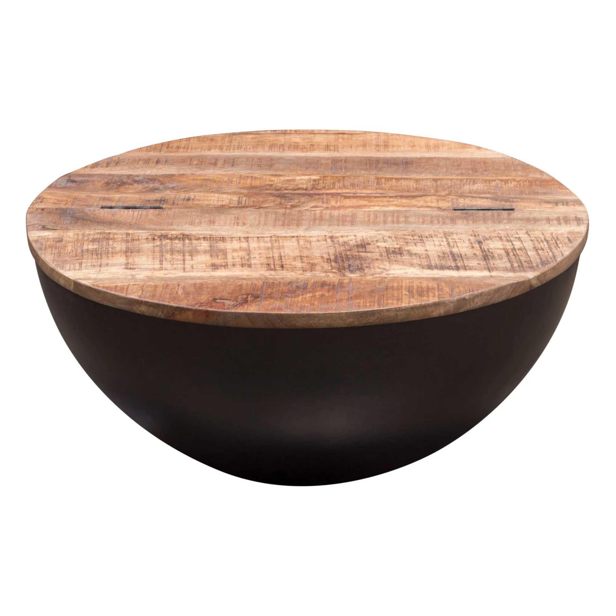 Salem Round Drum Storage Cocktail Table w/ Natural Mango Wood Top & Metal Base by Diamond Sofa