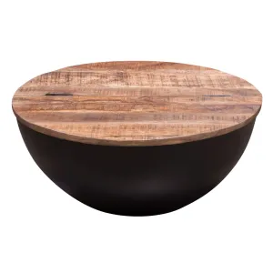 Salem Round Drum Storage Cocktail Table w/ Natural Mango Wood Top & Metal Base by Diamond Sofa