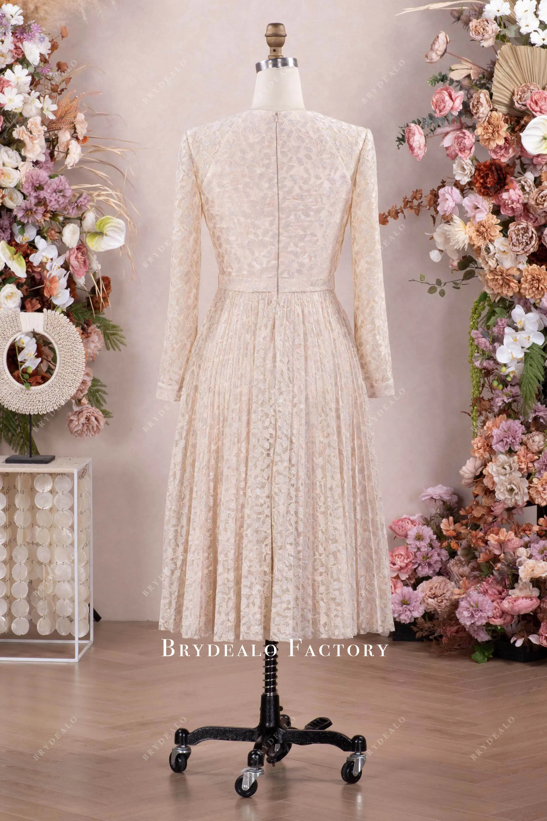 Shimmery Lace Tea-Length Mother Of The Bride Dress