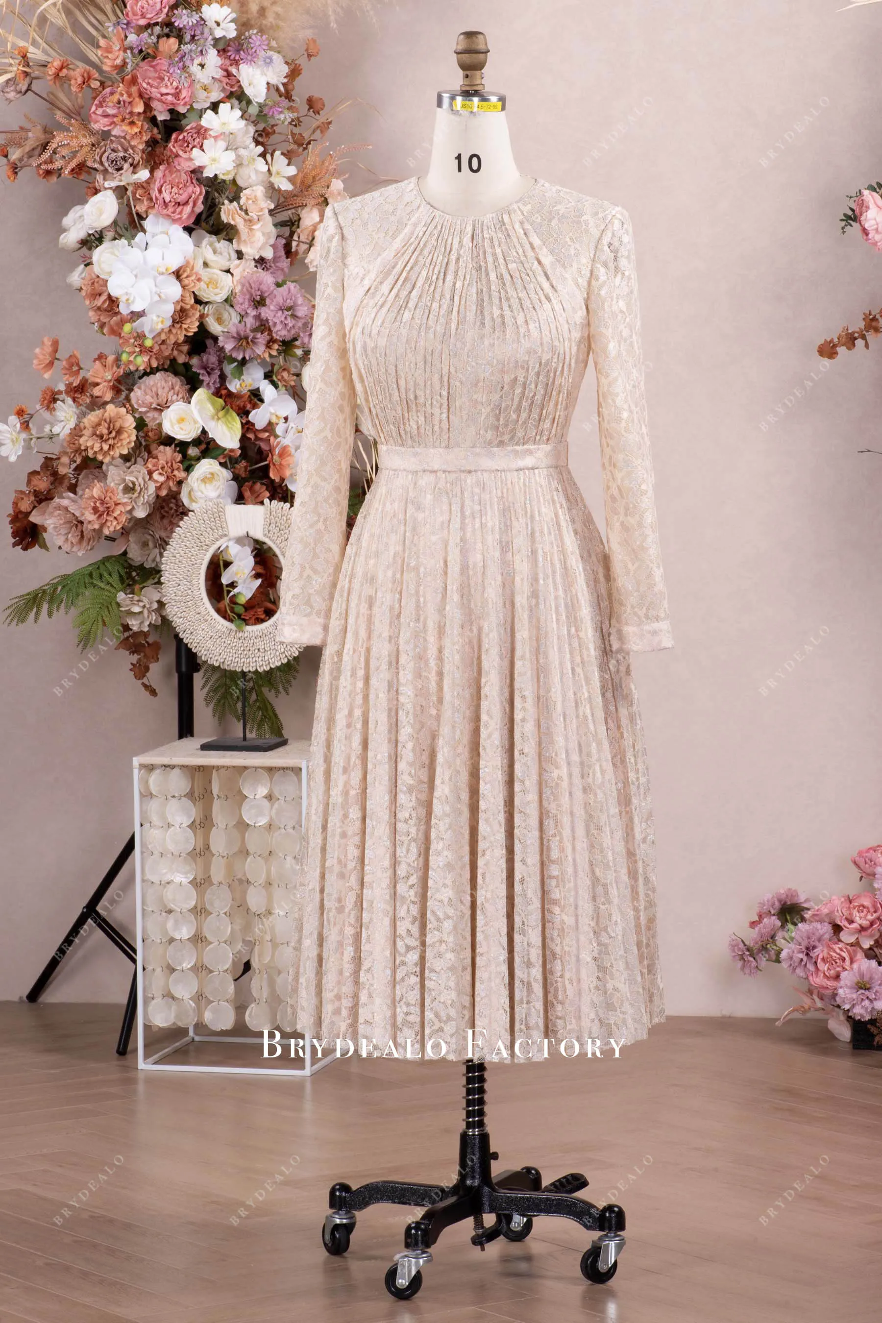 Shimmery Lace Tea-Length Mother Of The Bride Dress