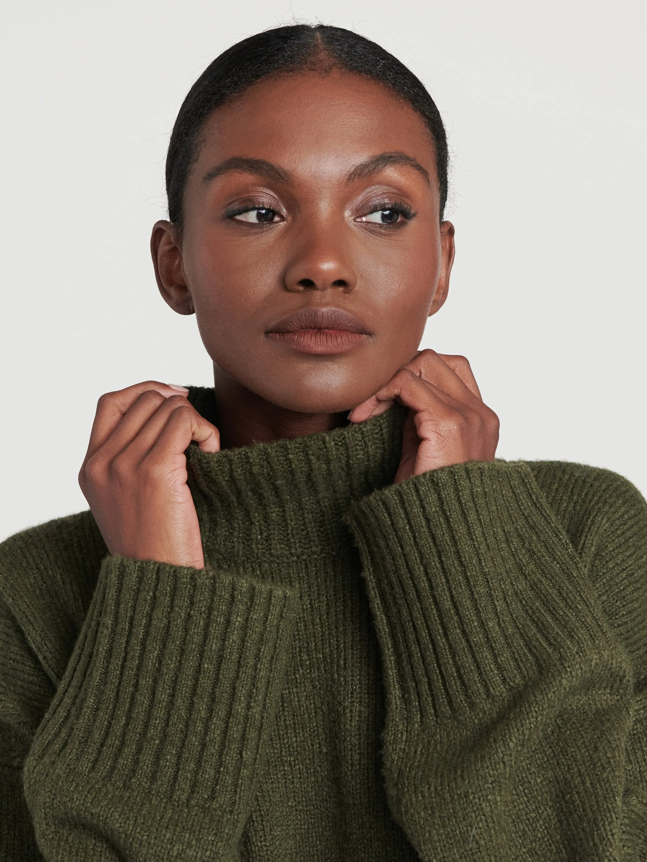 Side Slit Turtleneck -- Deep Moss