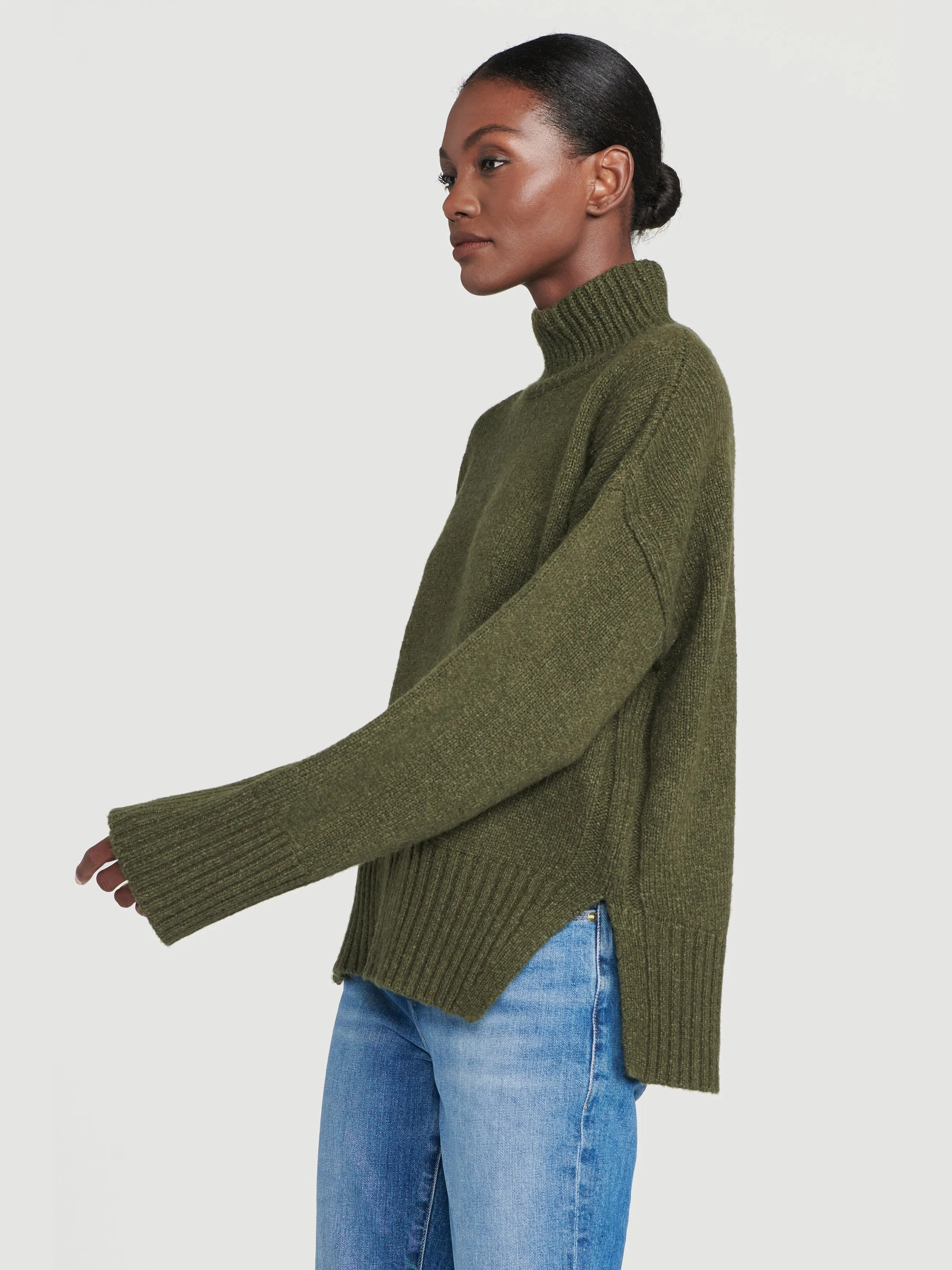 Side Slit Turtleneck -- Deep Moss