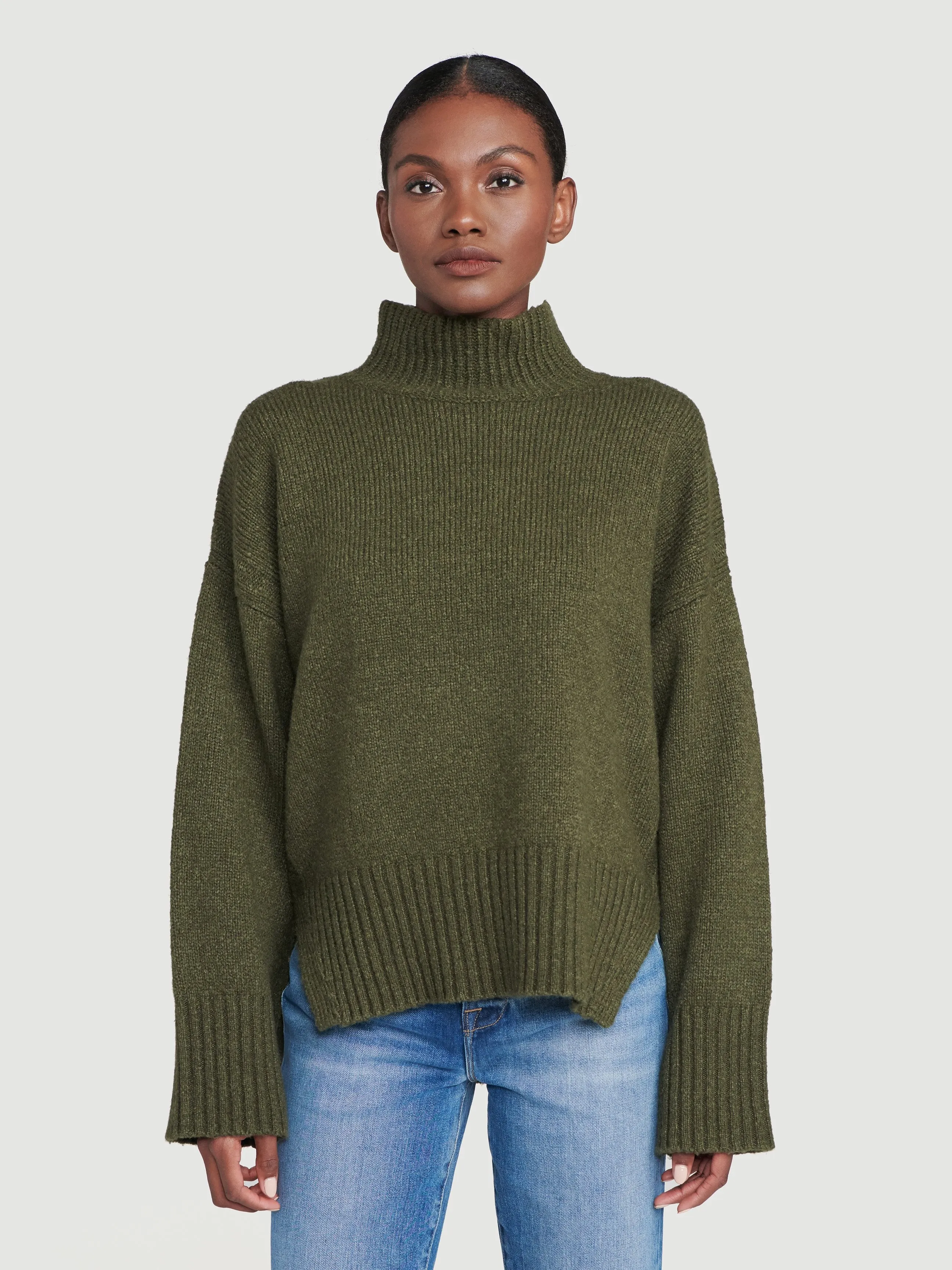 Side Slit Turtleneck -- Deep Moss