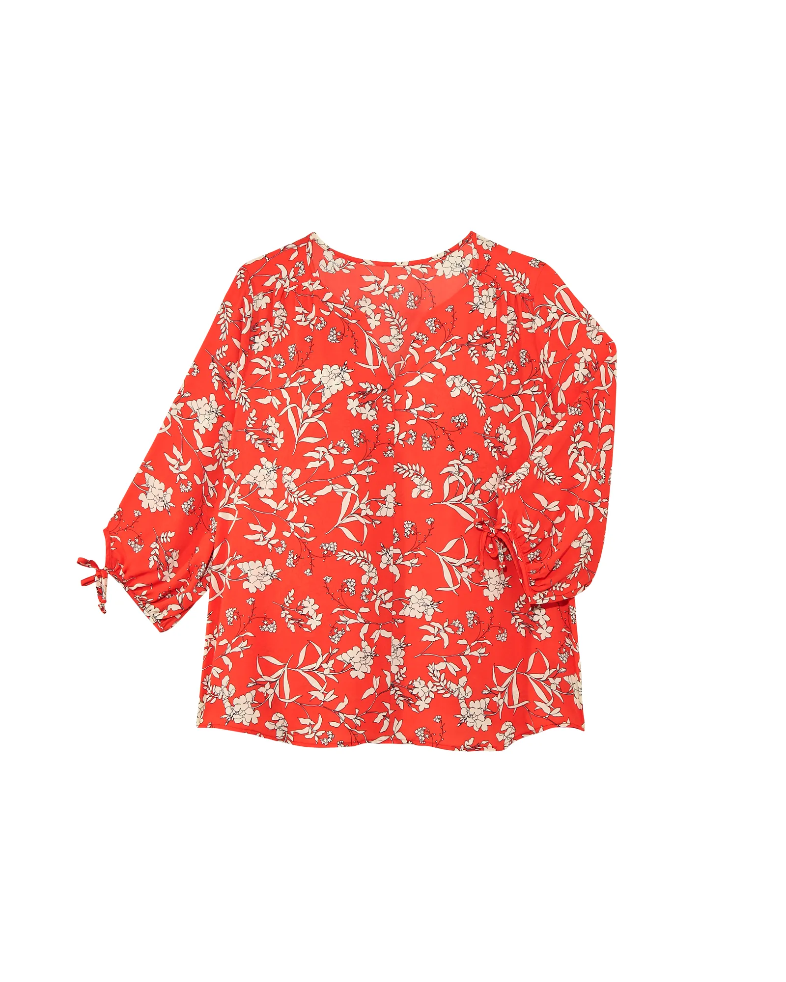 Skylar V-Neck Tie Sleeve Blouse | Coral / White