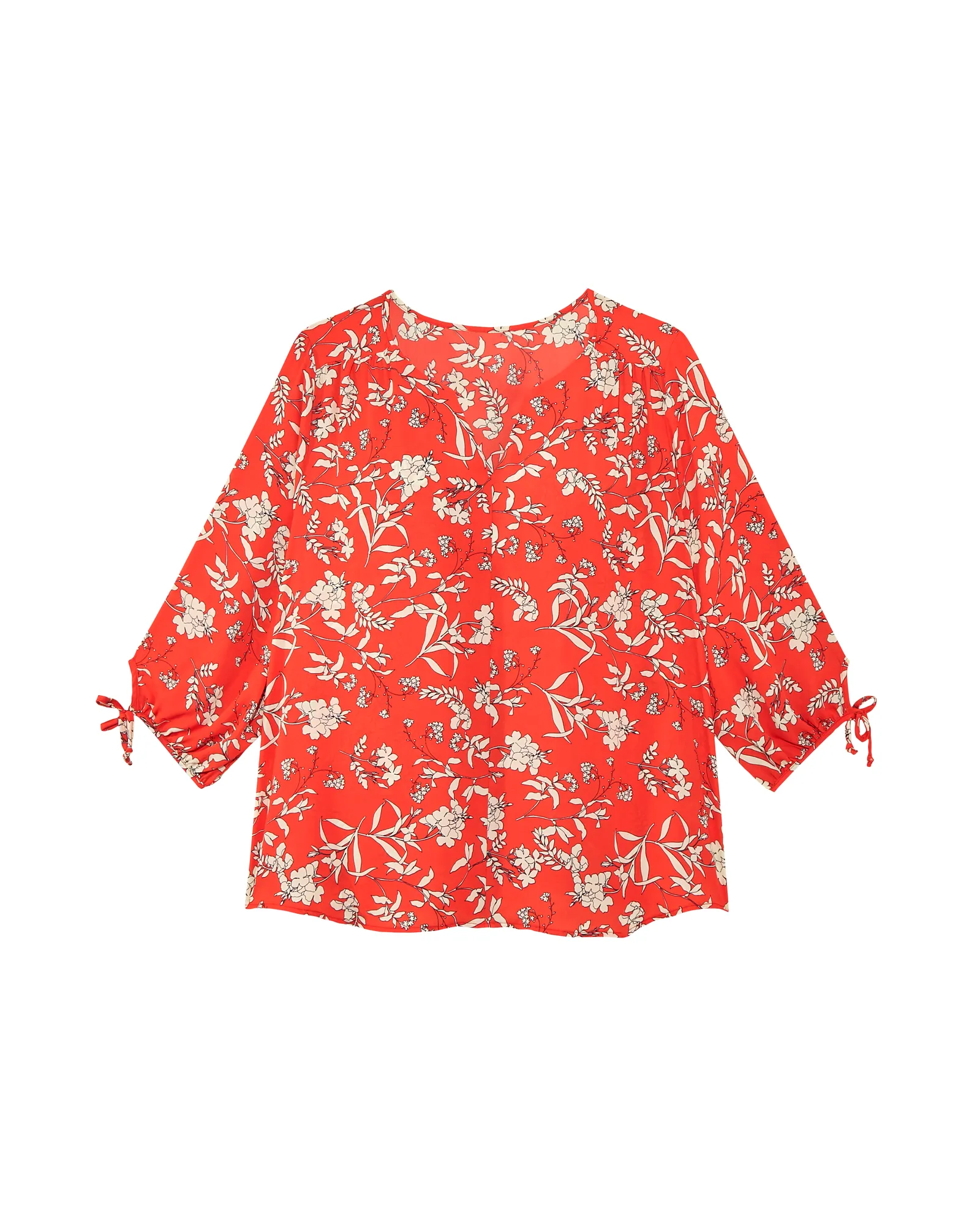 Skylar V-Neck Tie Sleeve Blouse | Coral / White