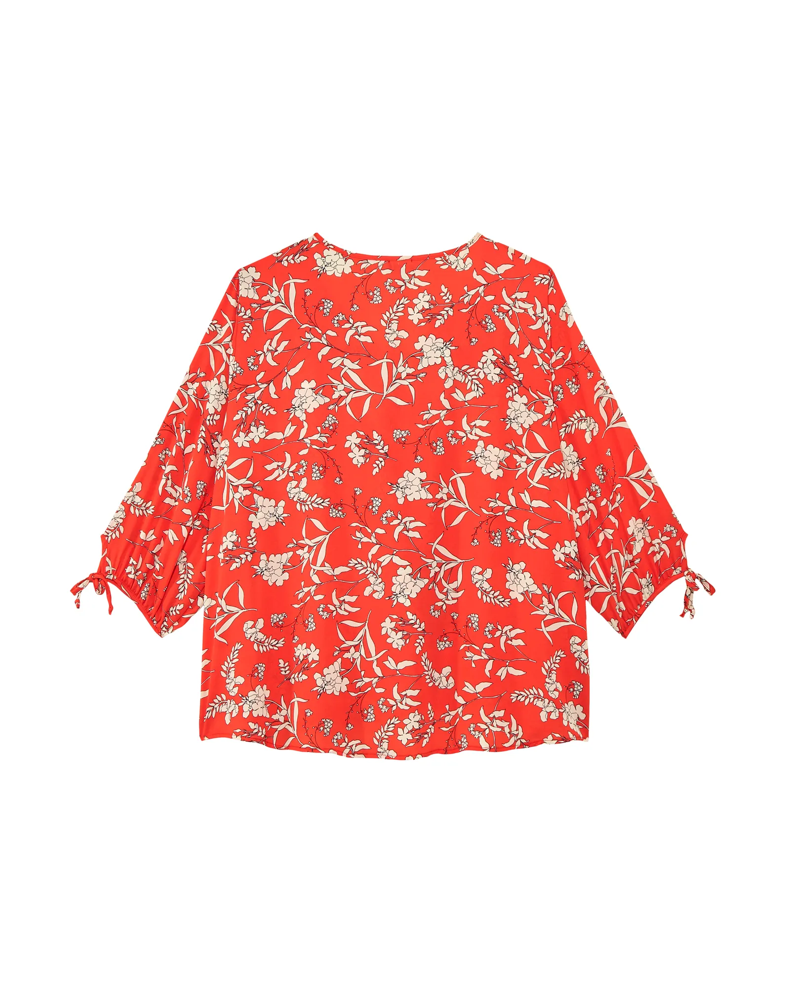 Skylar V-Neck Tie Sleeve Blouse | Coral / White