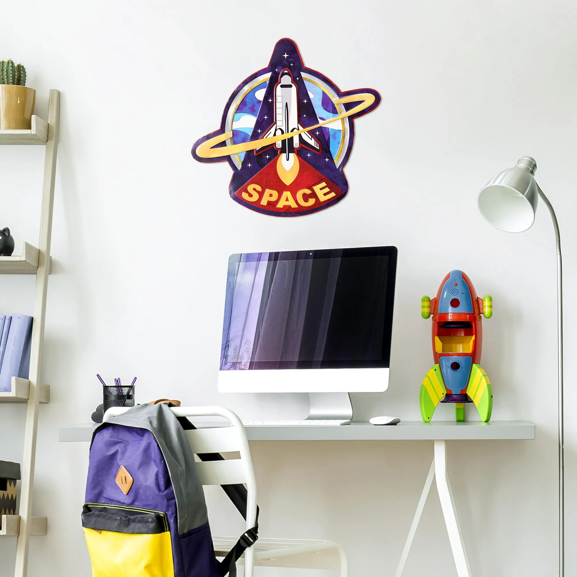 Space Rocket Embossed Shaped Metal Sign