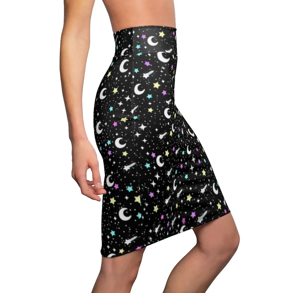 Starry Glitter Black Women's Pencil Skirt