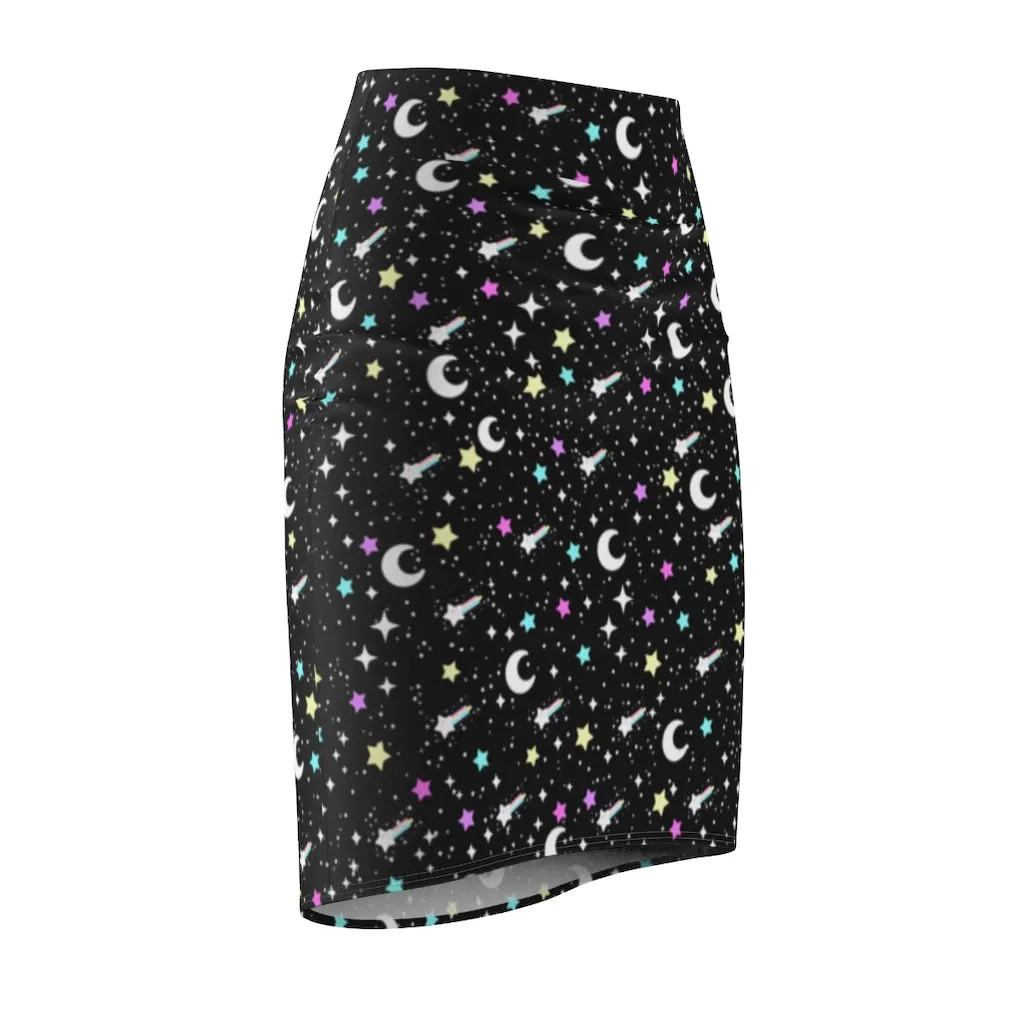 Starry Glitter Black Women's Pencil Skirt