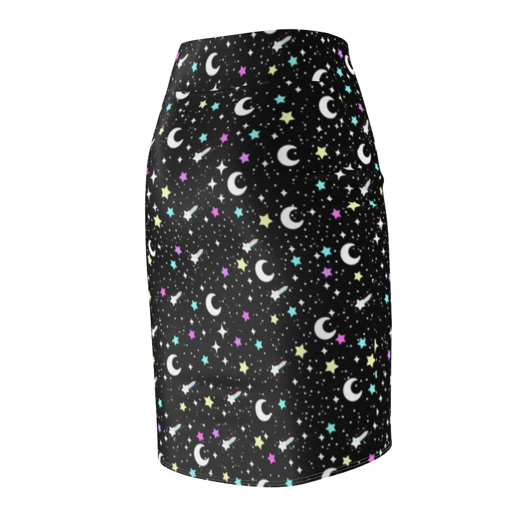 Starry Glitter Black Women's Pencil Skirt