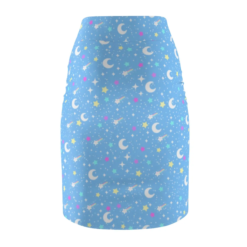 Starry Glitter Blue Women's Pencil Skirt