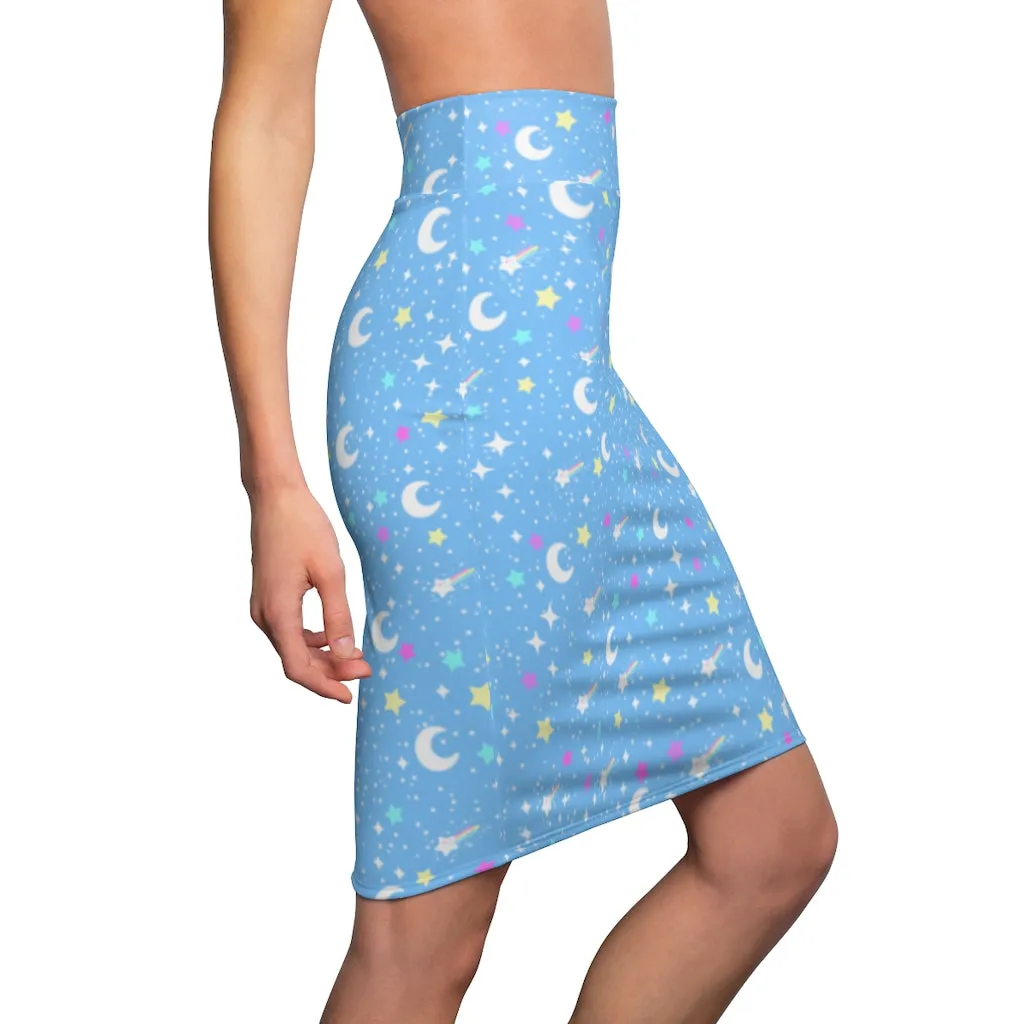 Starry Glitter Blue Women's Pencil Skirt