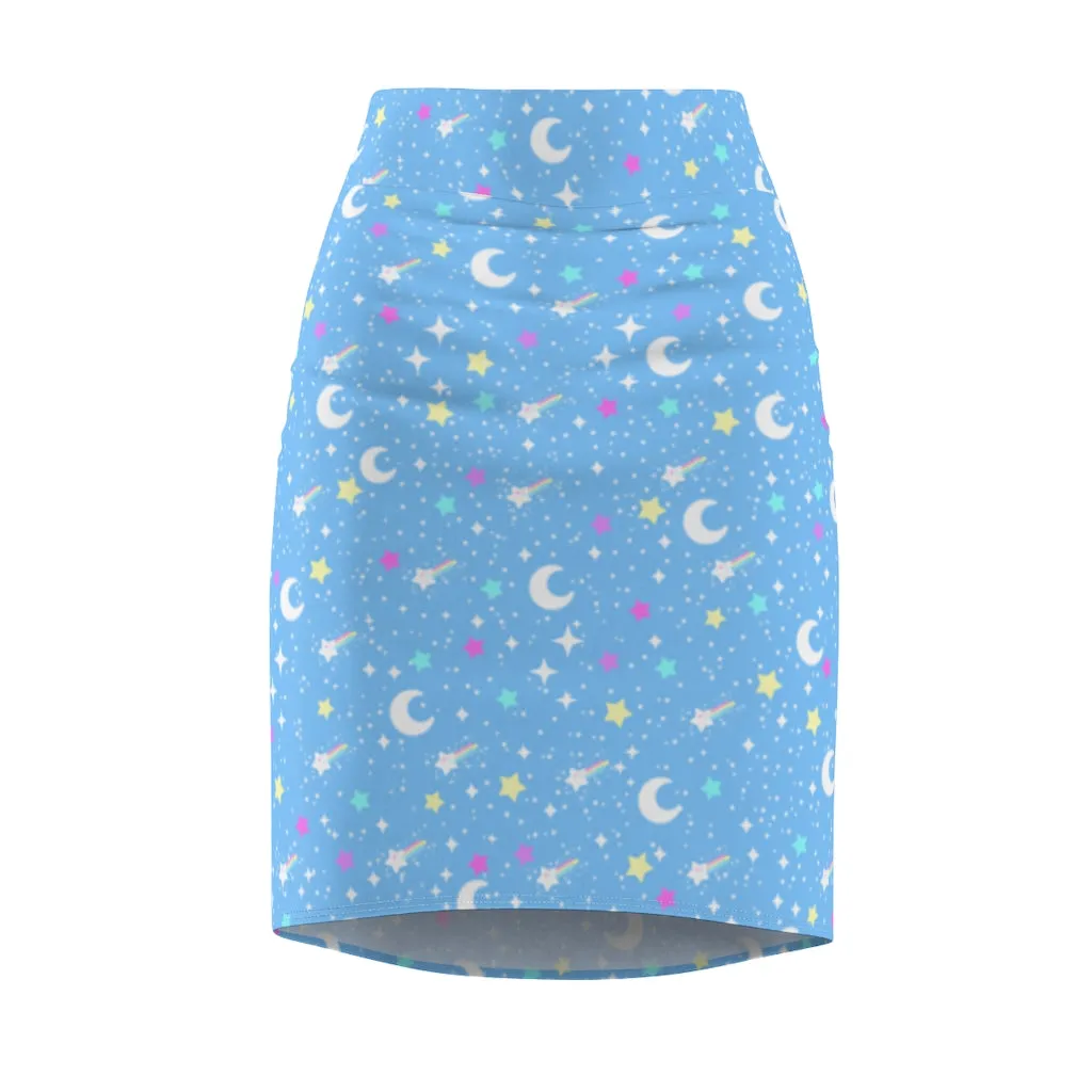 Starry Glitter Blue Women's Pencil Skirt