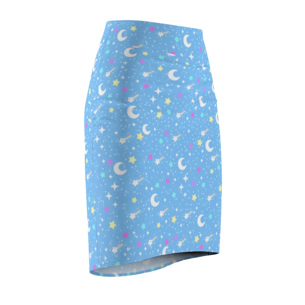 Starry Glitter Blue Women's Pencil Skirt