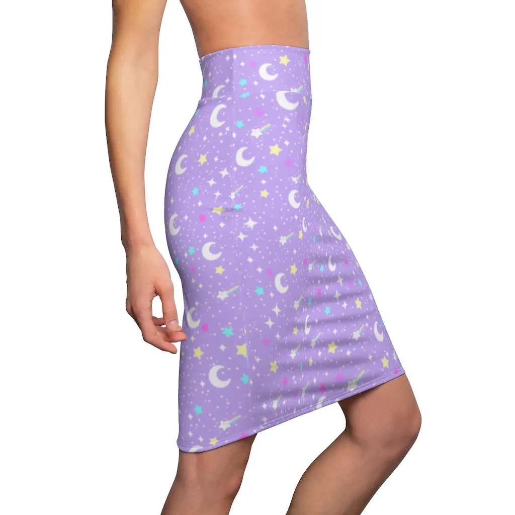 Starry Glitter Purple Women's Pencil Skirt