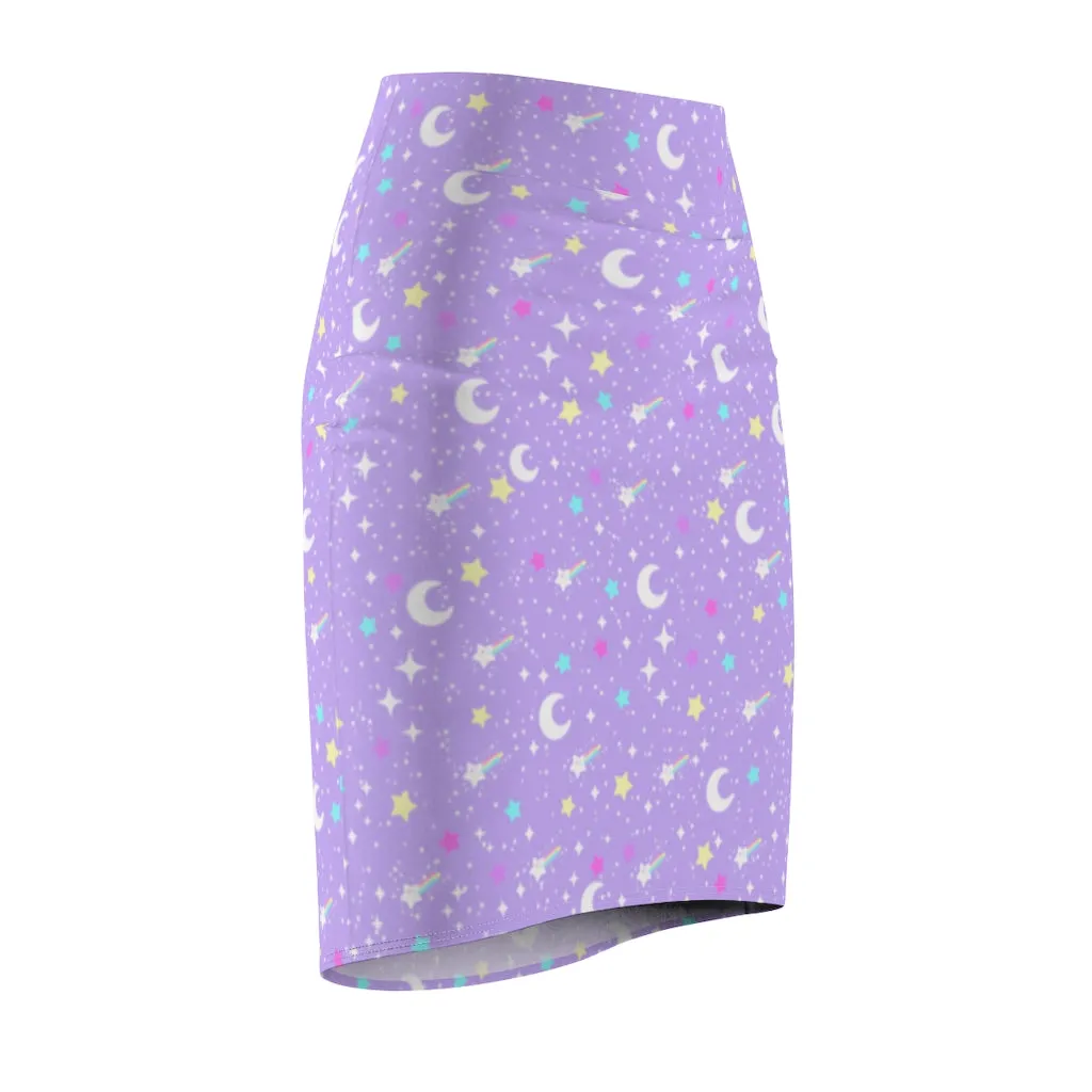 Starry Glitter Purple Women's Pencil Skirt