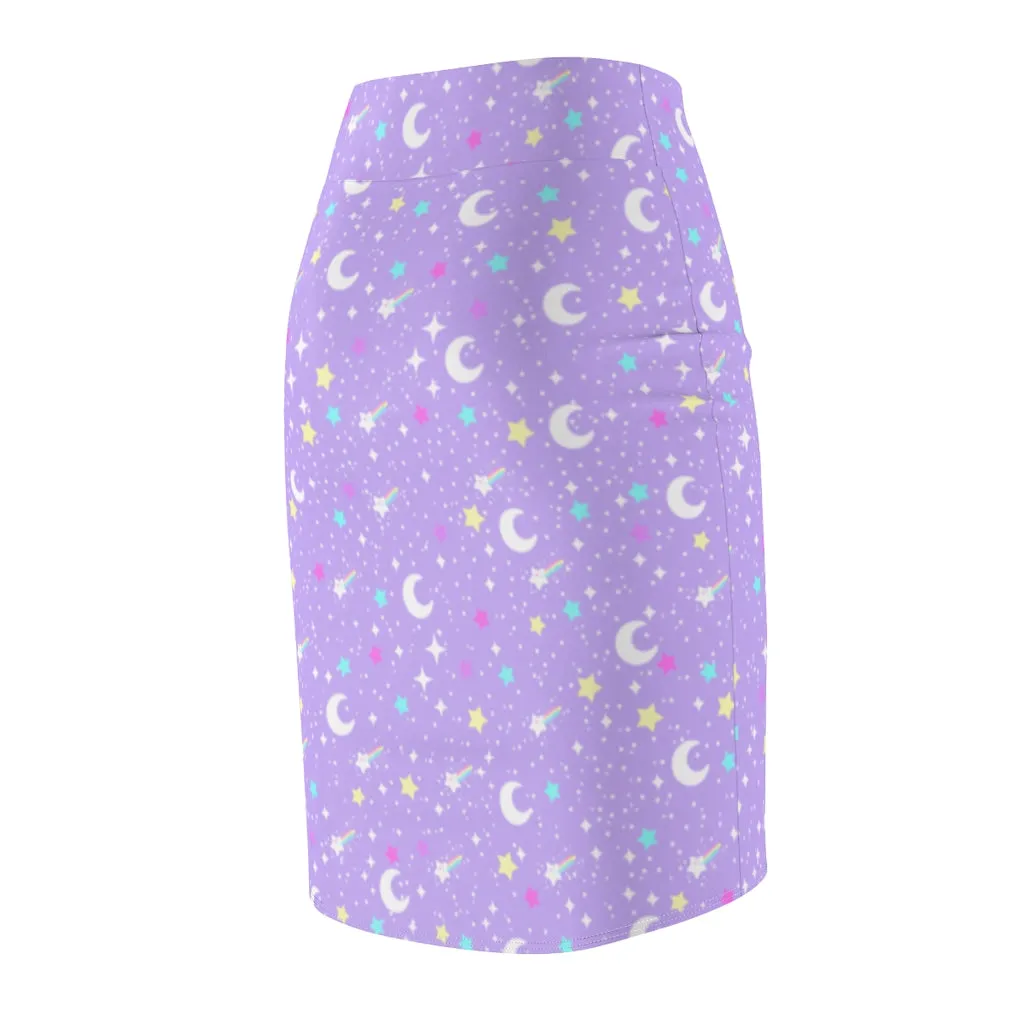 Starry Glitter Purple Women's Pencil Skirt