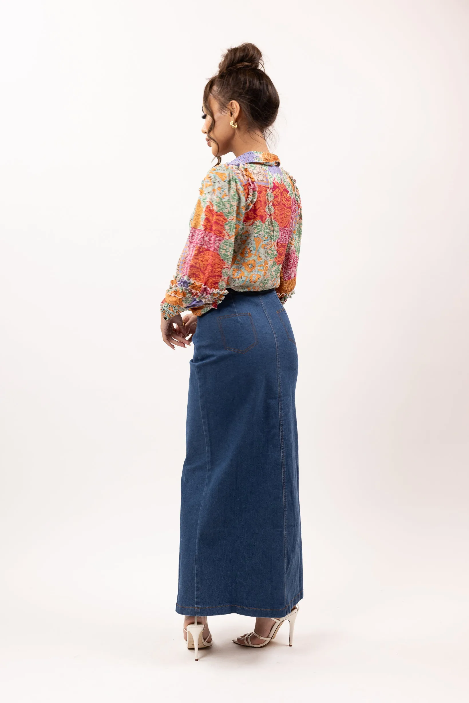 Stretch Denim Pencil Skirt