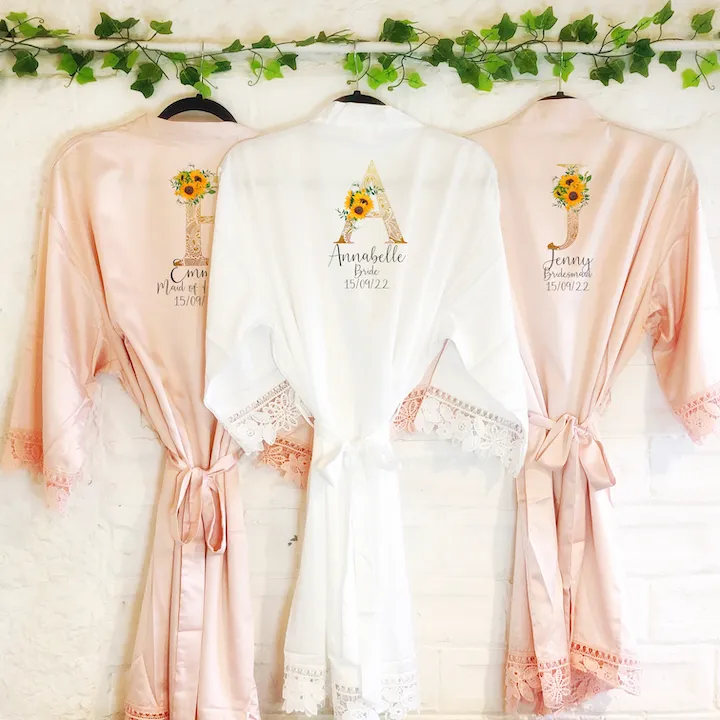 Sunflower Alphabet Lace Wedding Dressing Robe