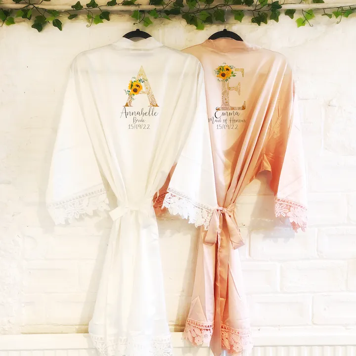 Sunflower Alphabet Lace Wedding Dressing Robe