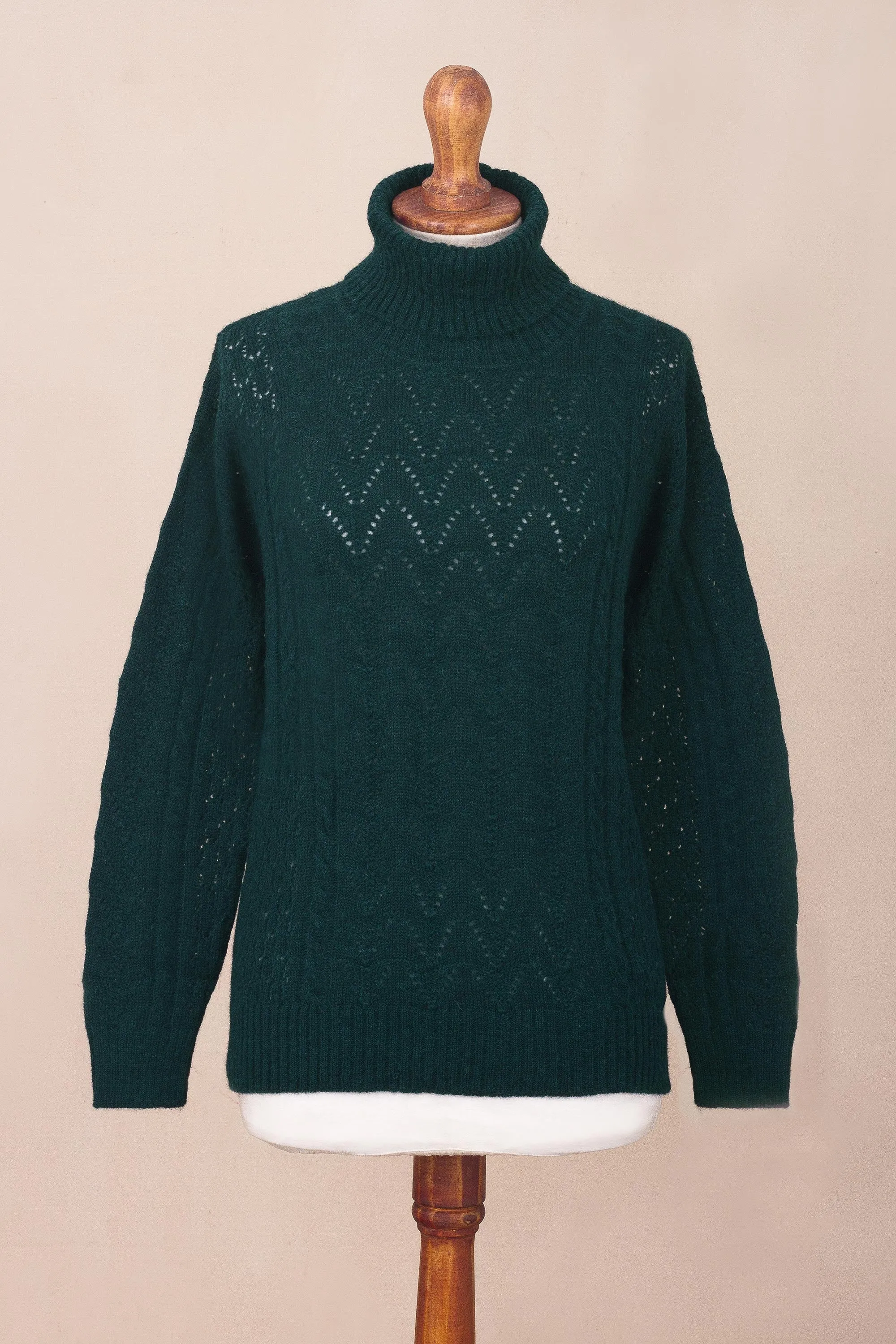 Sweet Teal Warmth Forest Spruce Teal Baby Alpaca Turtleneck Sweater