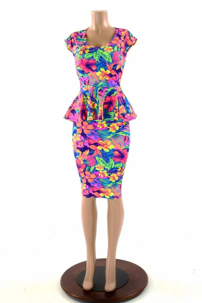 Tahitian Floral Peplum & Skirt Set