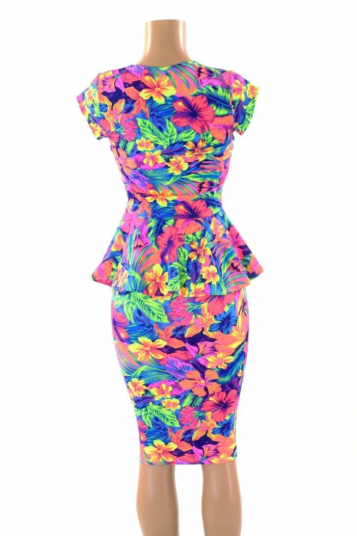 Tahitian Floral Peplum & Skirt Set