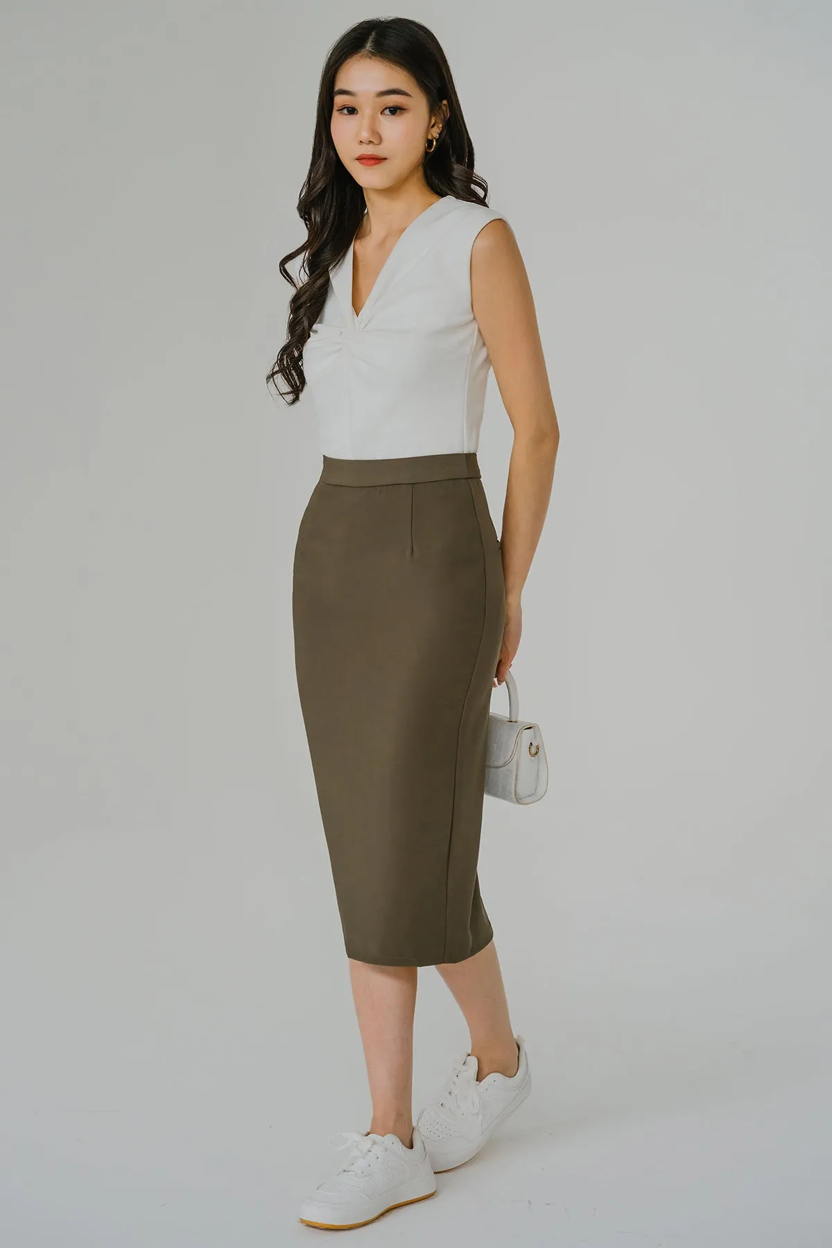 Tailored Column Pencil Skirt (Olive)