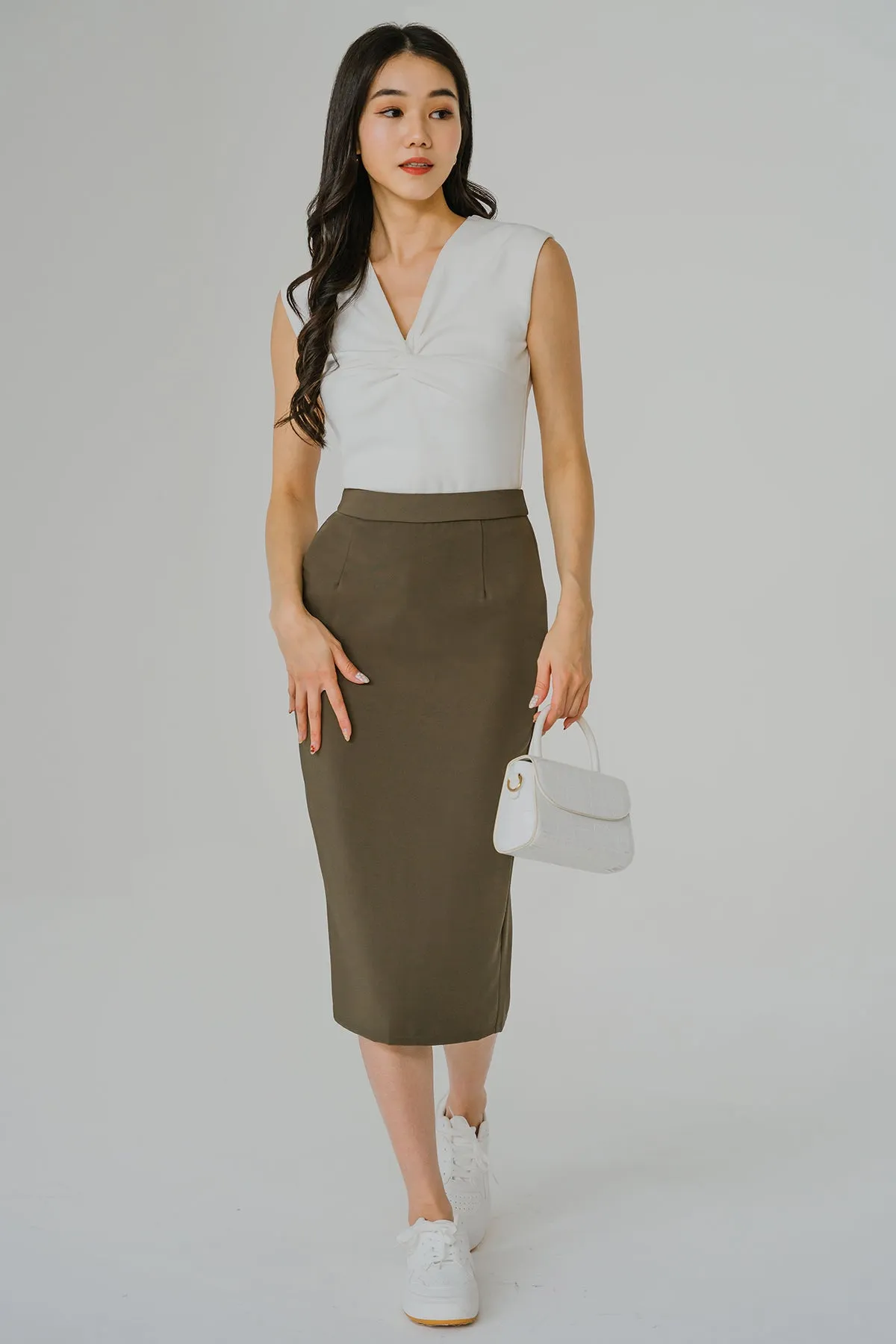 Tailored Column Pencil Skirt (Olive)