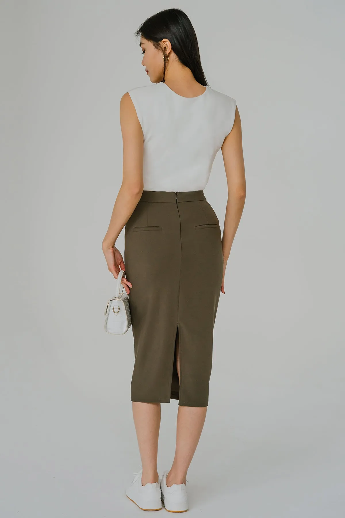 Tailored Column Pencil Skirt (Olive)