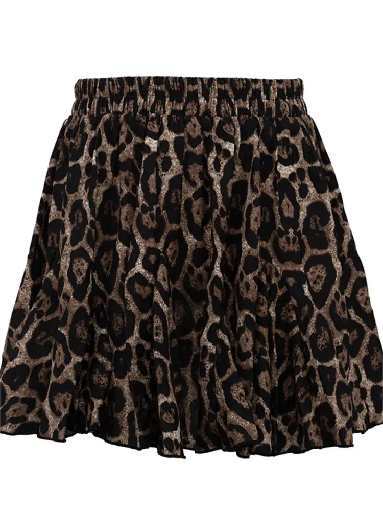 TAVIMART  -  Vintage Leopard Printed Skirt Female Sexy Casual Lace-Up Slim Contrast High Waist Commute Clothes Women's Pleated Skirts