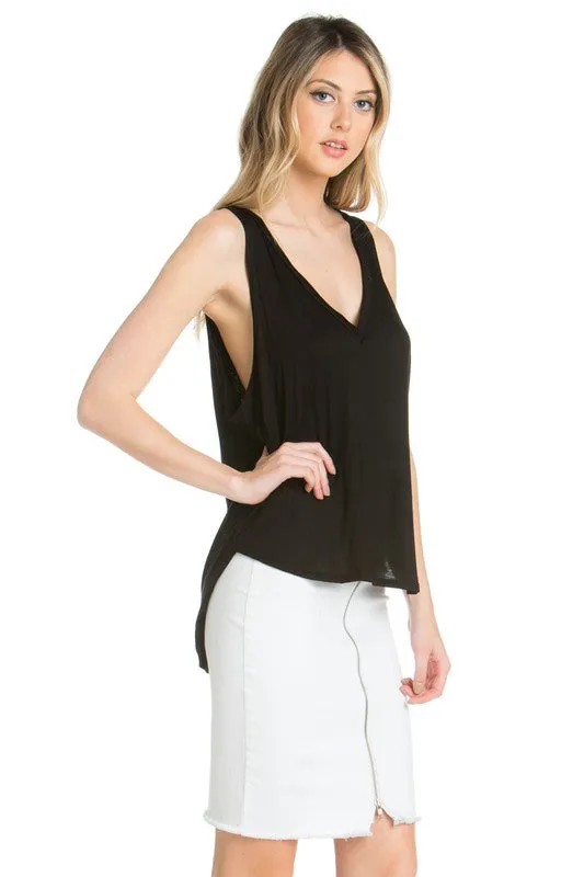 TEEK - Black High Low V-Neck Open Side Tank Top