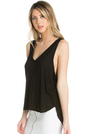 TEEK - Black High Low V-Neck Open Side Tank Top