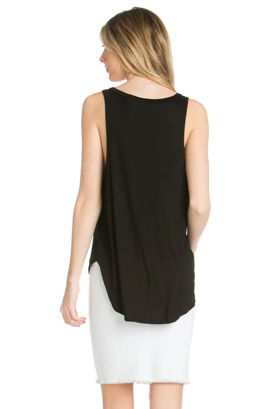 TEEK - Black High Low V-Neck Open Side Tank Top