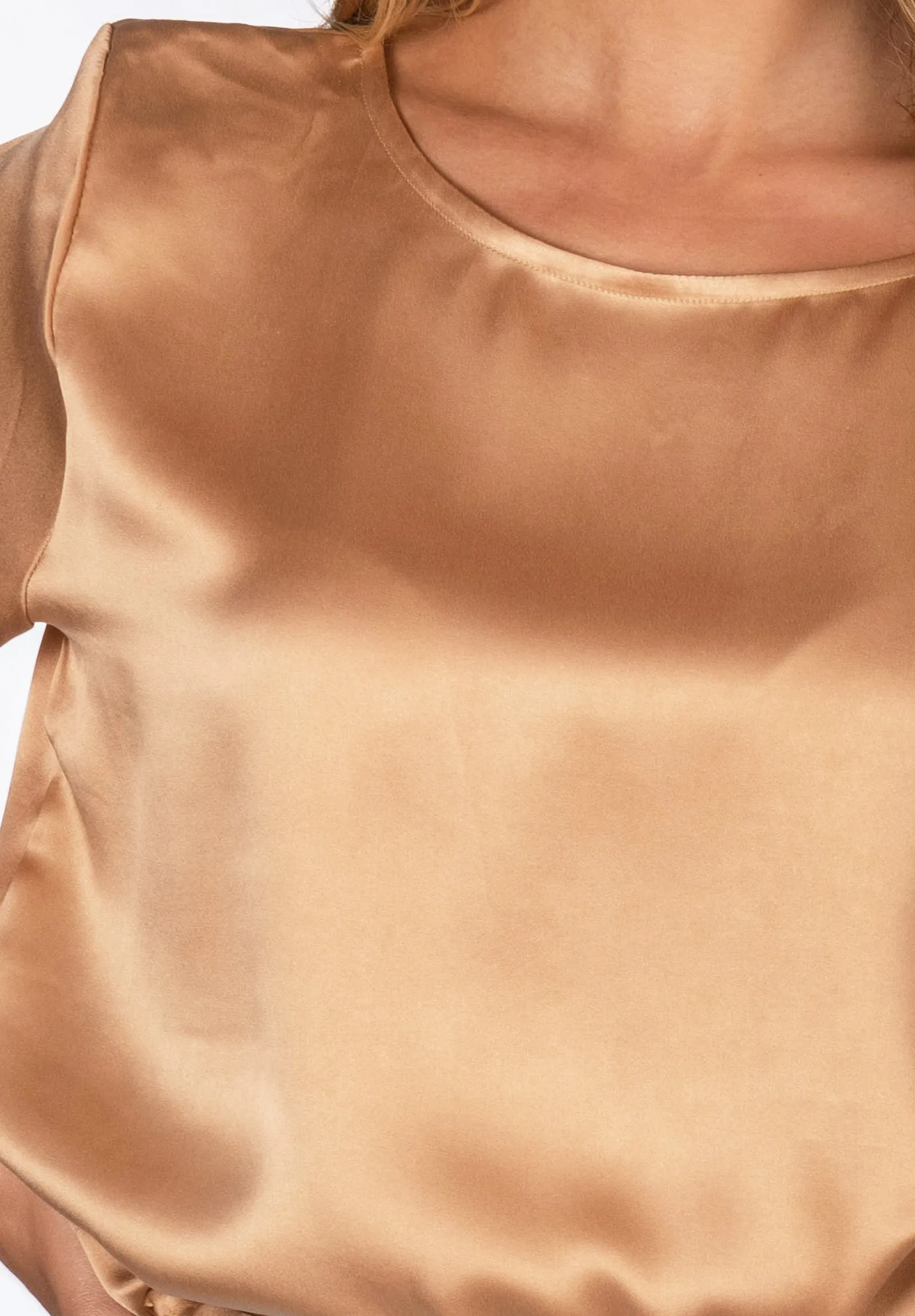 Teena-Satin Tan 100% Silk T-Shirt