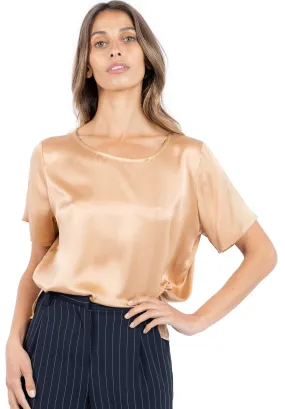 Teena-Satin Tan 100% Silk T-Shirt