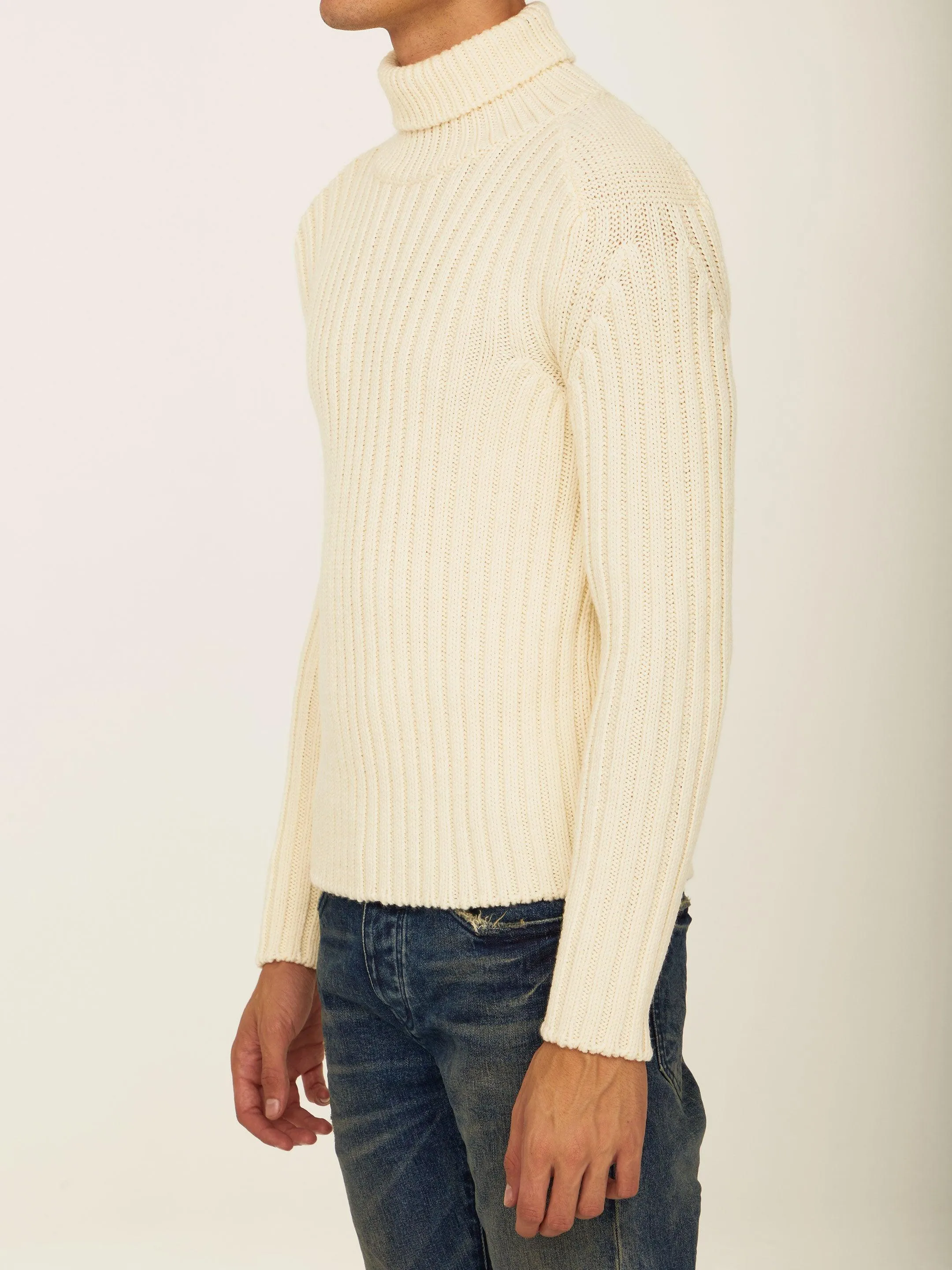 Ten C White Wool Turtleneck