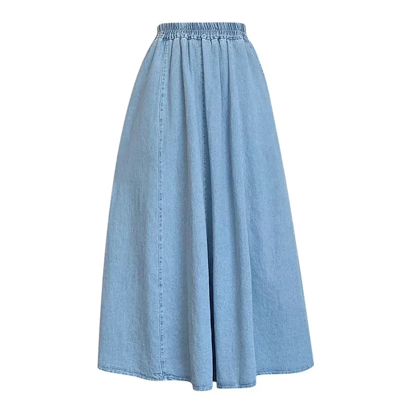 TFETTERS Denim Skirt Women 2024 Spring and Summer Casual Pocket Pleated Skirt Stitching Women Jean Skirt