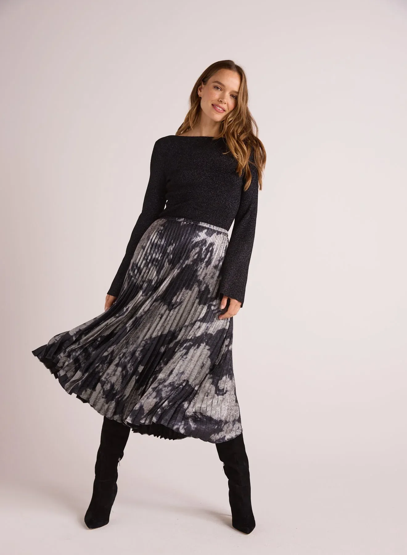 The Hand Pleated Midi Skirt - Silver Dye Print