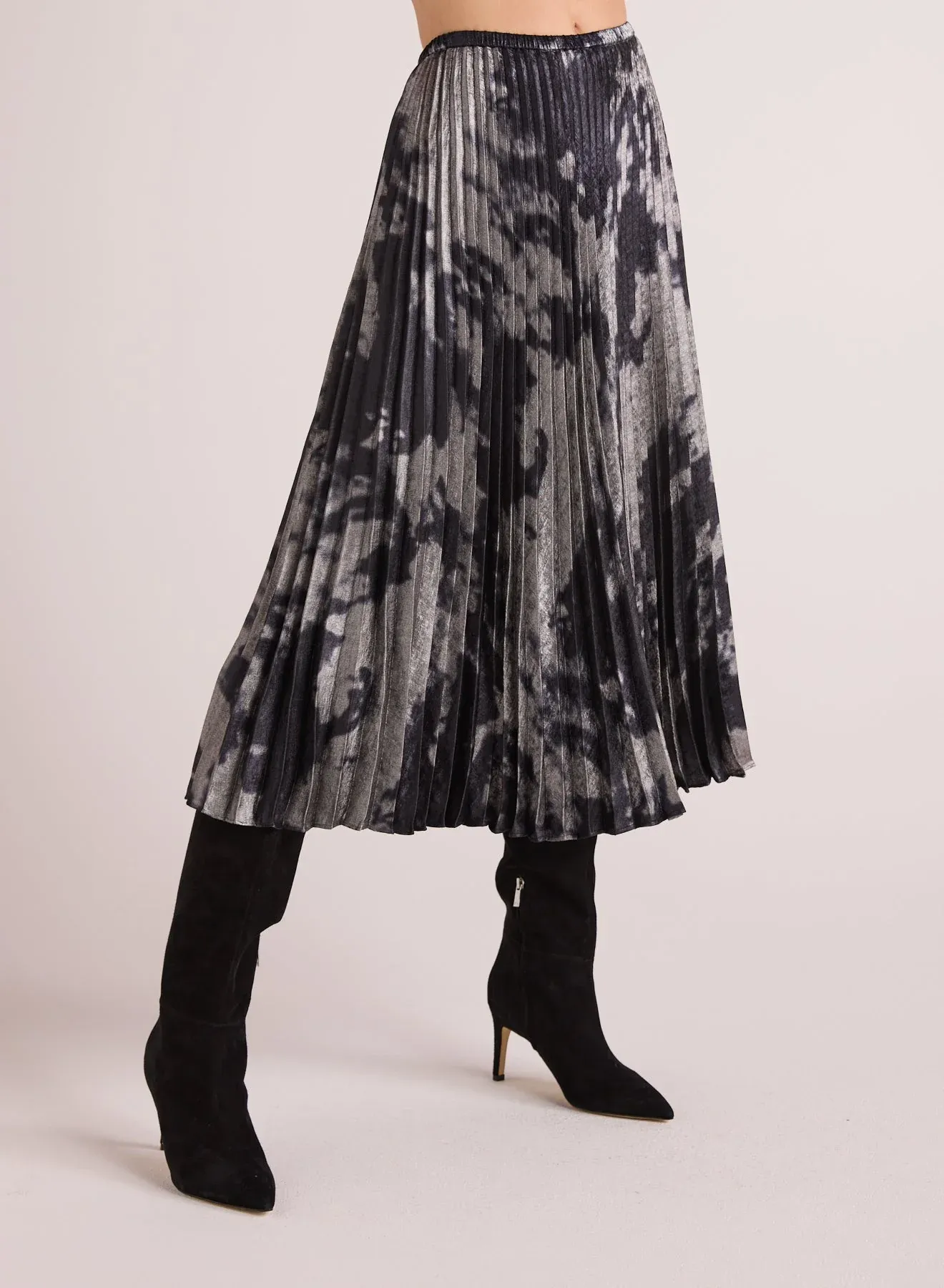 The Hand Pleated Midi Skirt - Silver Dye Print