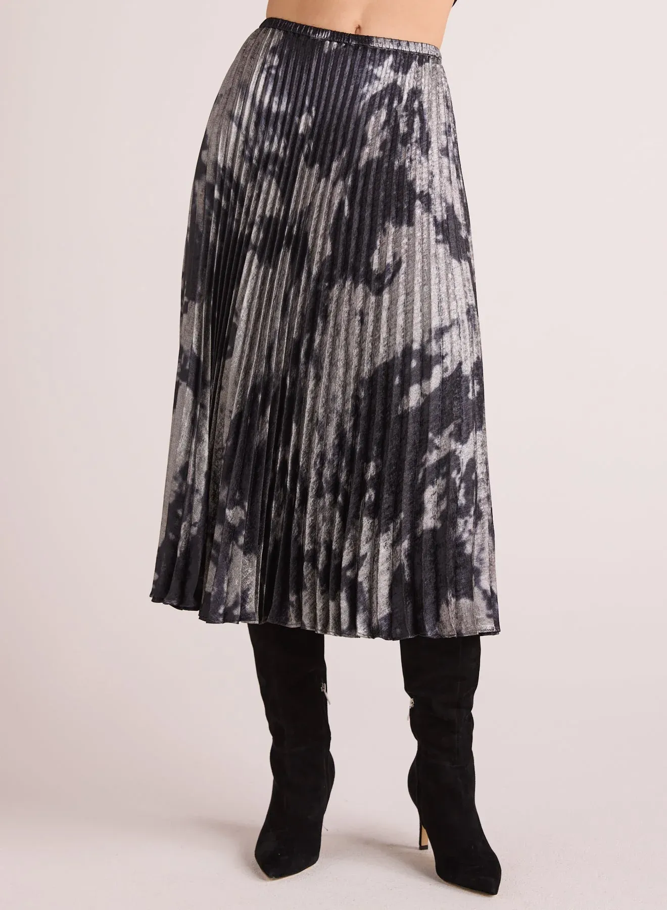 The Hand Pleated Midi Skirt - Silver Dye Print