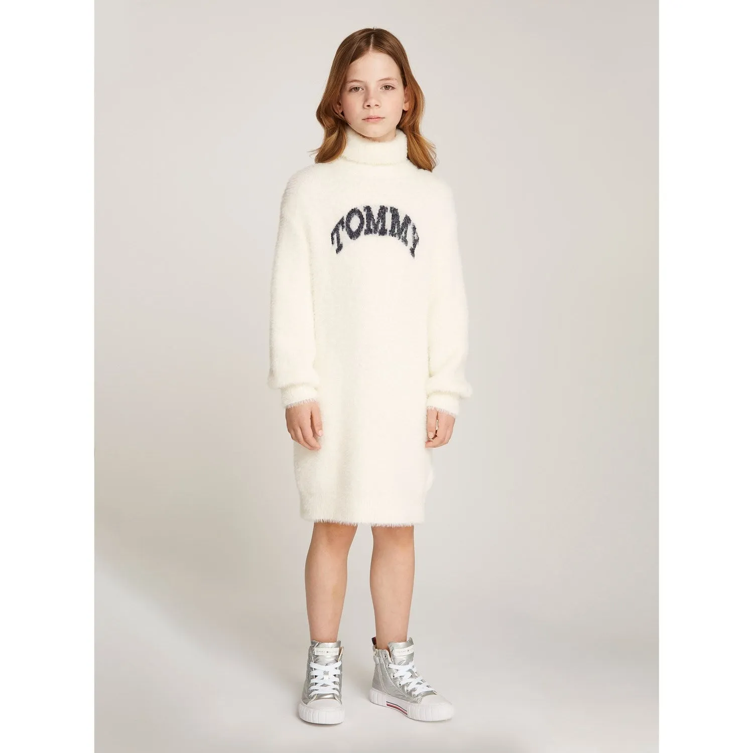 Tommy Hilfiger Ivory Petal Turtleneck Fluffy Sweat Dress