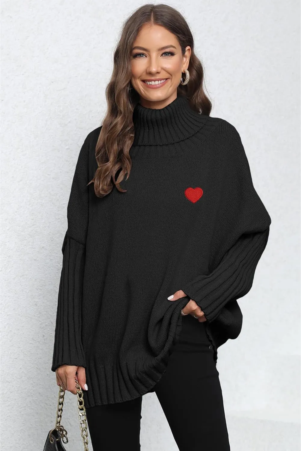 Turtle Neck Long Sleeve Ribbed Sweater