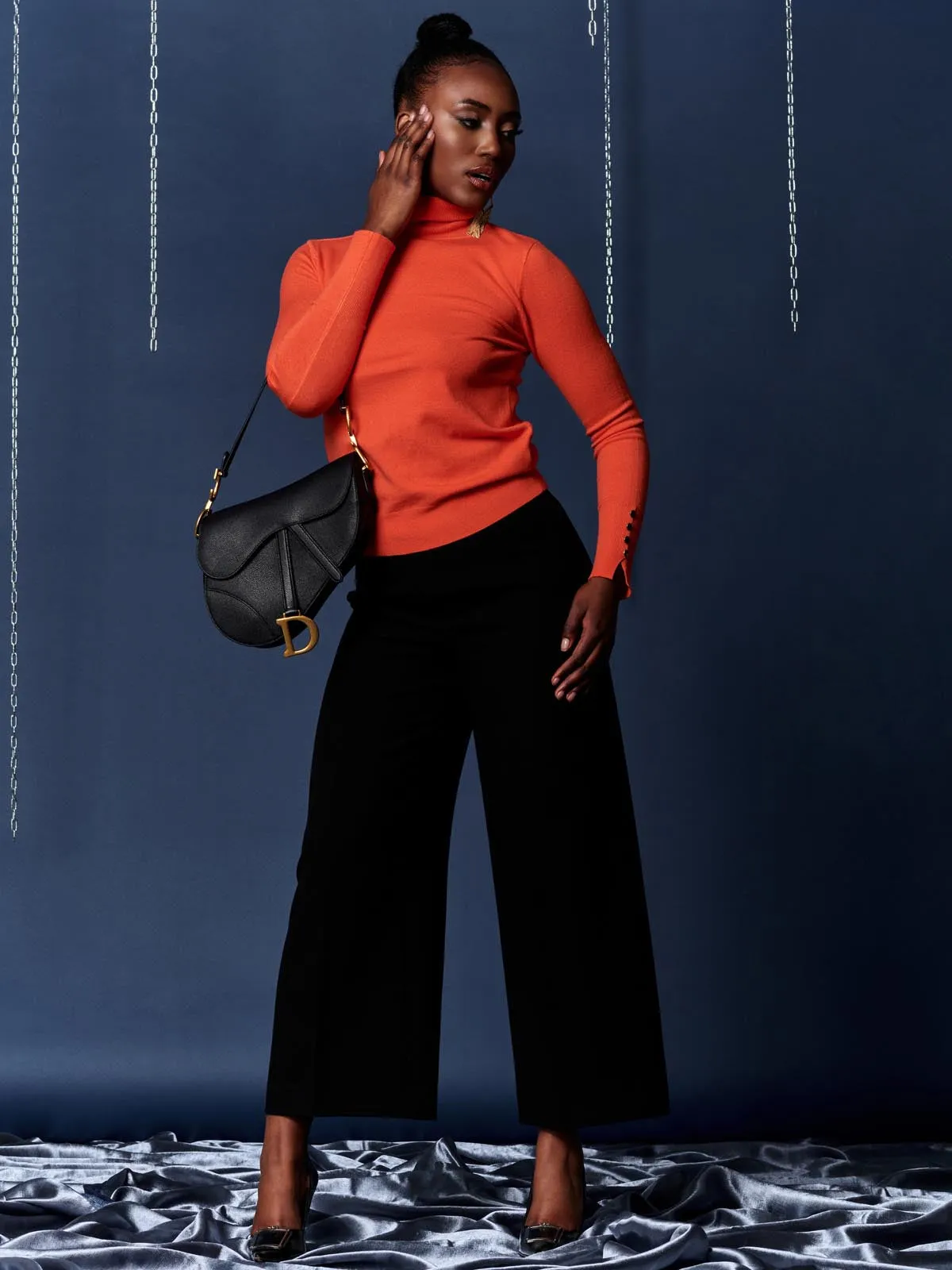 Turtleneck Fine Knit Fittted Jumper, Orange