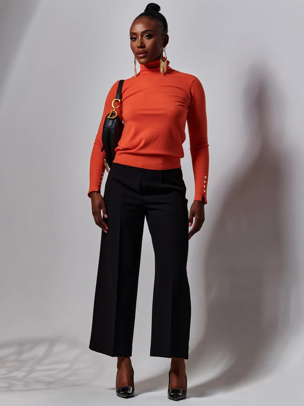 Turtleneck Fine Knit Fittted Jumper, Orange