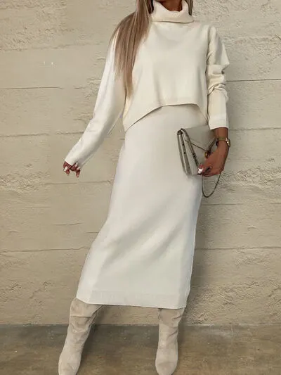 Turtleneck Sweater and Midi Sweater Dress Set