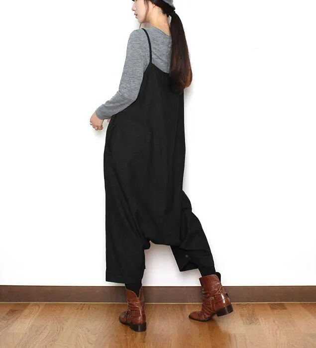 Two Ways Wears Casual Spring Black Wool Overall Women Jumpsuits PZ97251