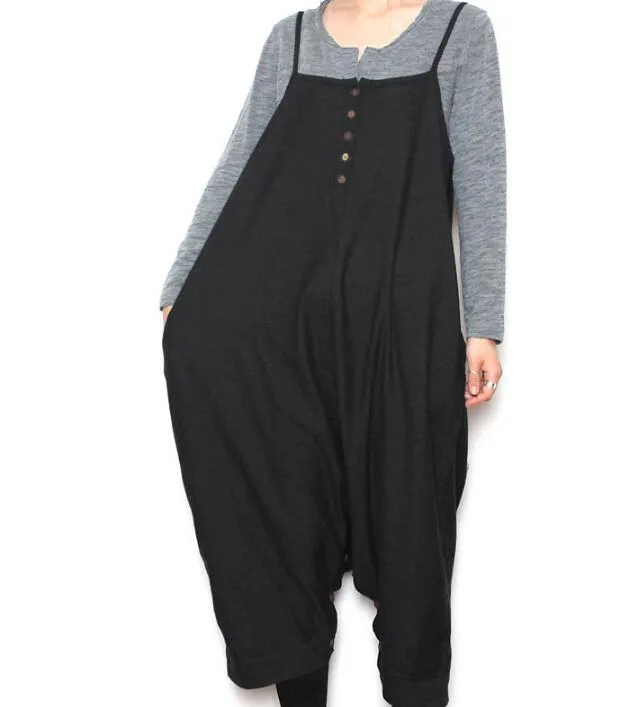 Two Ways Wears Casual Spring Black Wool Overall Women Jumpsuits PZ97251