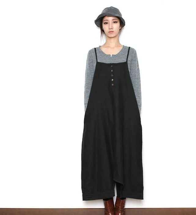 Two Ways Wears Casual Spring Black Wool Overall Women Jumpsuits PZ97251