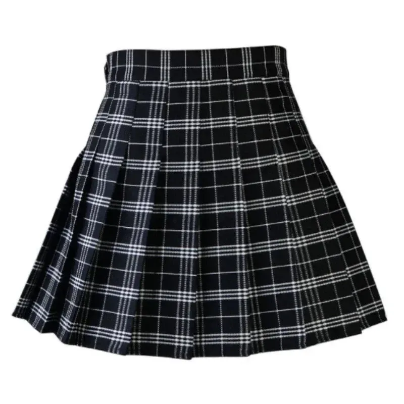 Uniwim Women Casual Plaid Skirt Girls High Waist Pleated A-line Fashion Uniform Skirt With Inner Shorts